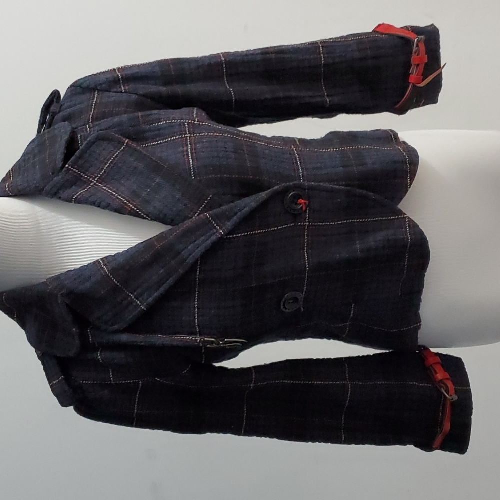 DEPT Wool Plaid Crop Military Jacket Blazer